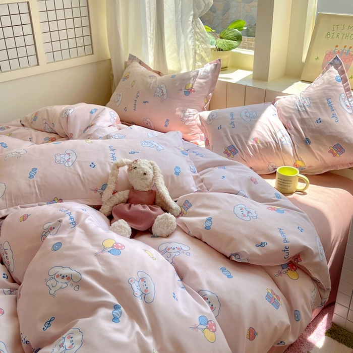 91家纺网 家纺一手货源 找家纺 宏源家纺 2025新款芦荟棉印花亲肤四件套 甜品派对-玉