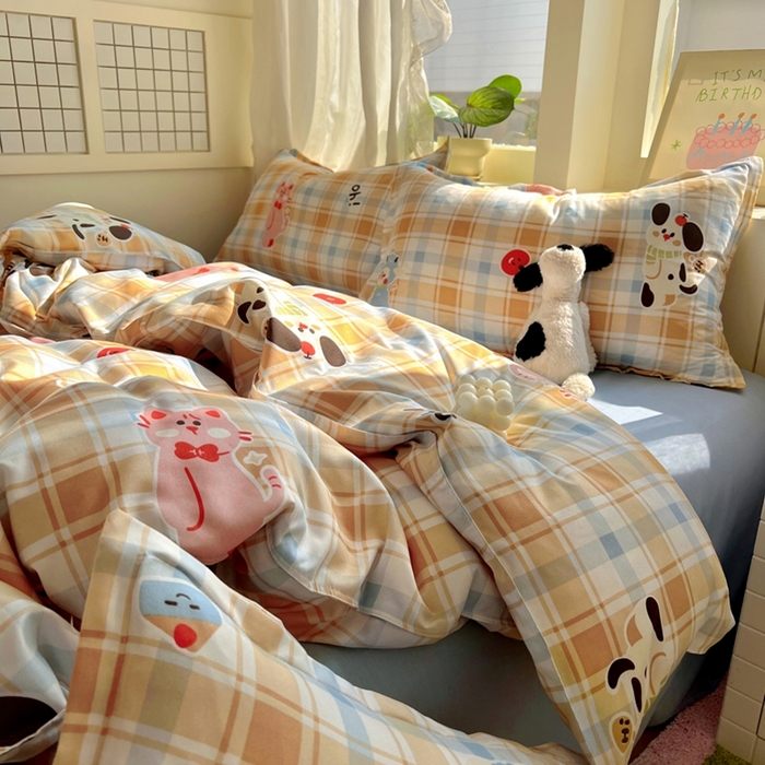 91家纺网 家纺一手货源 找家纺 宏源家纺 2025新款芦荟棉印花亲肤四件套 快乐玩伴