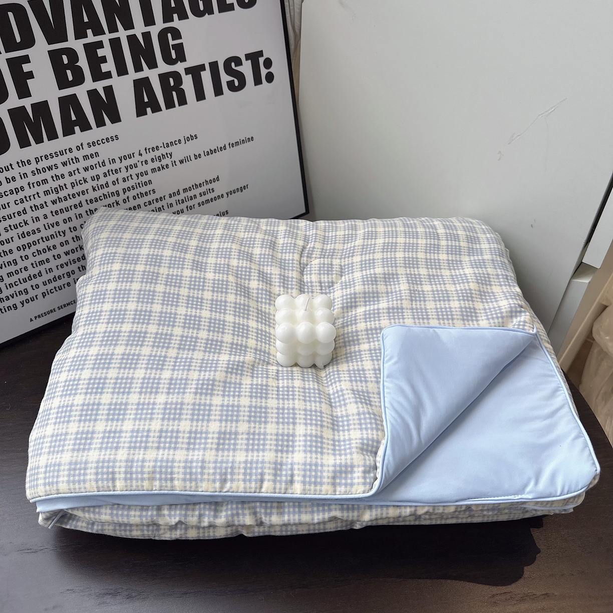 91家纺网 家纺一手货源 找家纺 麦伦家居 2025春夏新款冰纱夏被夏凉被空调被系列二 方格蓝