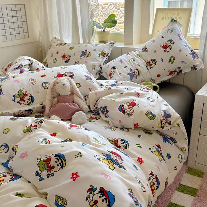 91家纺网 家纺一手货源 找家纺 宏源家纺 2025新款芦荟棉印花亲肤四件套 小新灰