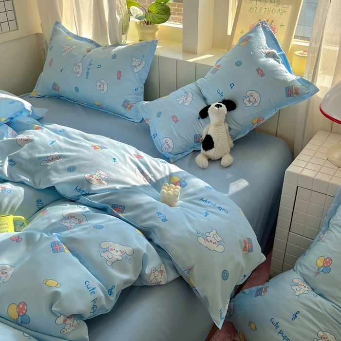 91家纺网 家纺一手货源 找家纺 宏源家纺 2025新款芦荟棉印花亲肤四件套 甜品派对-蓝