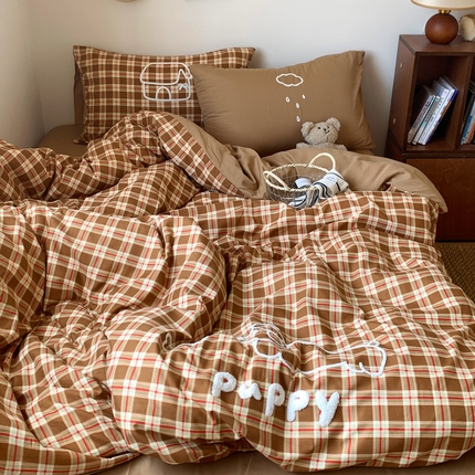 桃喜 2025新款韩系卡通水洗棉毛巾绣四件套 线条小狗