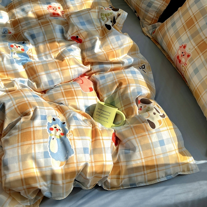 91家纺网 家纺一手货源 找家纺 宏源家纺 2025新款芦荟棉印花亲肤四件套 快乐玩伴