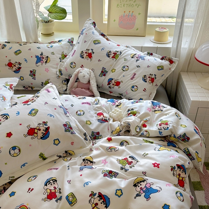 91家纺网 家纺一手货源 找家纺 宏源家纺 2025新款芦荟棉印花亲肤四件套 小新灰