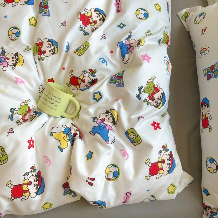 91家纺网 家纺一手货源 找家纺 宏源家纺 2025新款芦荟棉印花亲肤四件套 小新灰