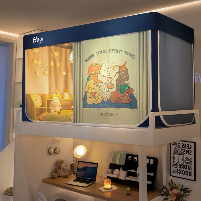 91家纺网 家纺一手货源 找家纺 飞轮海蚊帐 2025新款强遮光防蚊学生蚊帐-XZ-99（靠墙帘选配）快乐家族