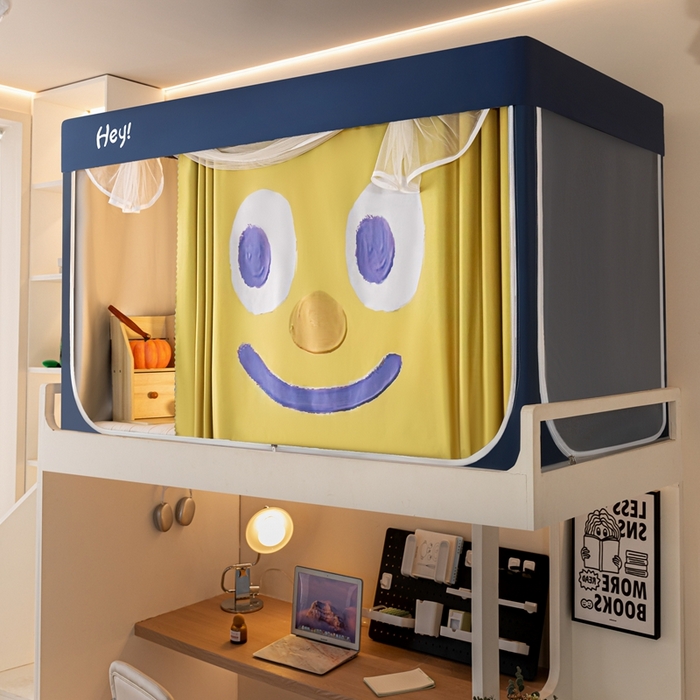 91家纺网 家纺一手货源 找家纺 飞轮海蚊帐 2025新款强遮光防蚊学生蚊帐-XZ-99（靠墙帘选配）开心黄