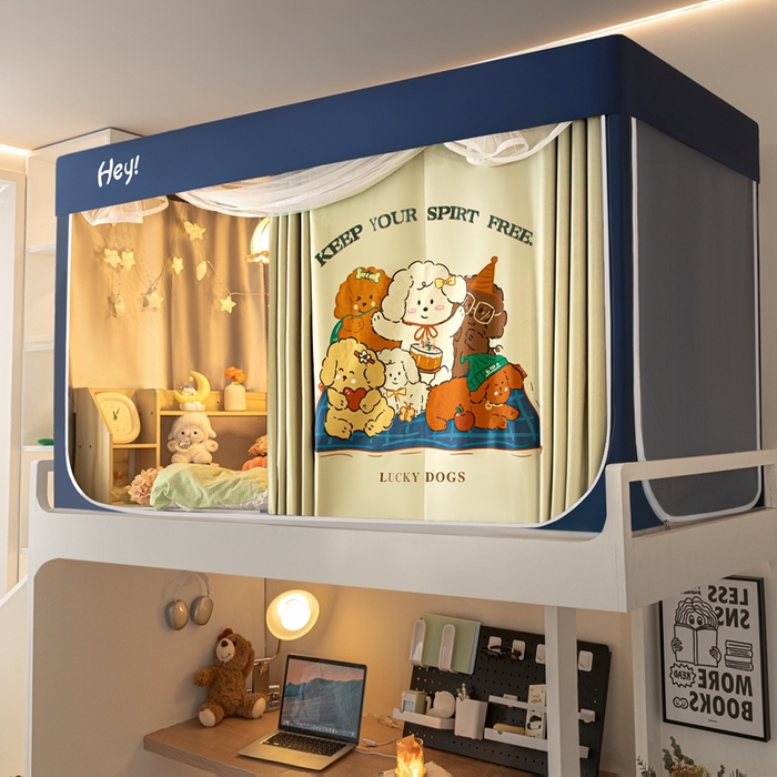 91家纺网 家纺一手货源 找家纺 飞轮海蚊帐 2025新款强遮光防蚊学生蚊帐-XZ-99（靠墙帘选配）快乐家族