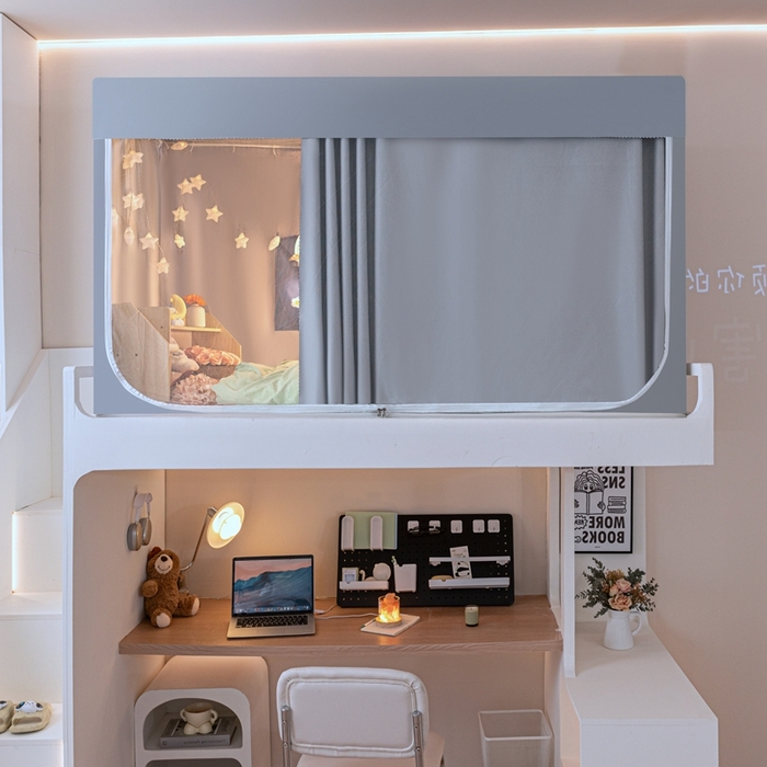 91家纺网 家纺一手货源 找家纺 飞轮海蚊帐 2025新款强遮光防蚊学生蚊帐-XZ-99（靠墙帘选配）银灰