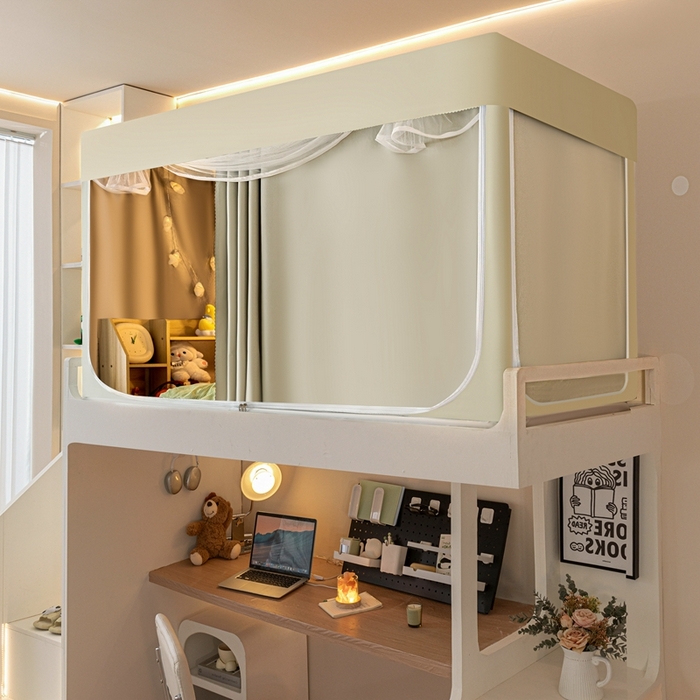 91家纺网 家纺一手货源 找家纺 飞轮海蚊帐 2025新款强遮光防蚊学生蚊帐-XZ-99（靠墙帘选配）奶油黄