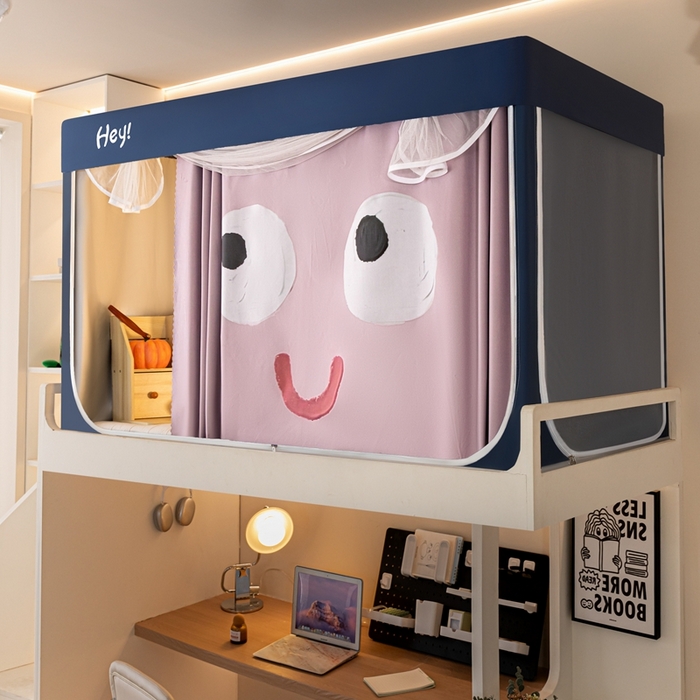 91家纺网 家纺一手货源 找家纺 飞轮海蚊帐 2025新款强遮光防蚊学生蚊帐-XZ-99（靠墙帘选配）开心粉