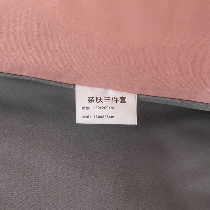 91家纺网 家纺一手货源 找家纺 芷凡家纺 2024新款水洗磨毛纯色双拼学生三件套四件套 红豆沙+中灰