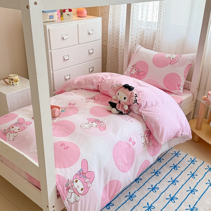 91家纺网 家纺一手货源 找家纺 沐辰 2025新款全棉纯棉三丽鸥学生季系列三四件套 点点美乐蒂