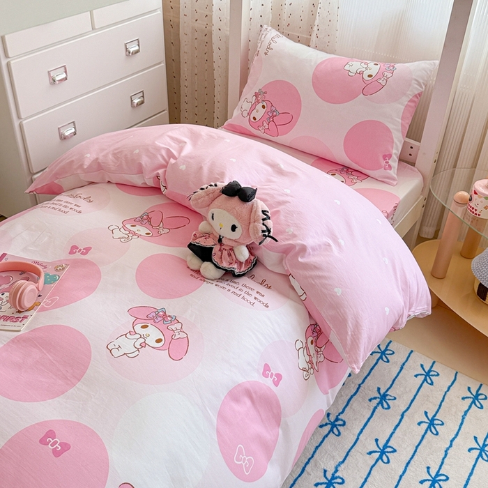 91家纺网 家纺一手货源 找家纺 沐辰 2025新款全棉纯棉三丽鸥学生季系列三四件套 点点美乐蒂