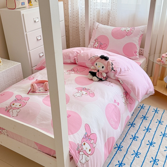 91家纺网 家纺一手货源 找家纺 沐辰 2025新款全棉纯棉三丽鸥学生季系列三四件套 点点美乐蒂