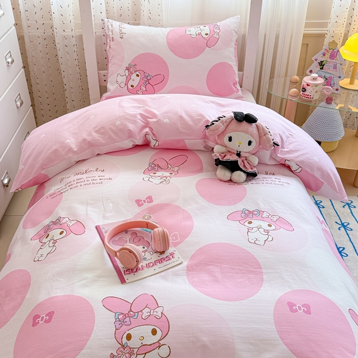 91家纺网 家纺一手货源 找家纺 沐辰 2025新款全棉纯棉三丽鸥学生季系列三四件套 点点美乐蒂