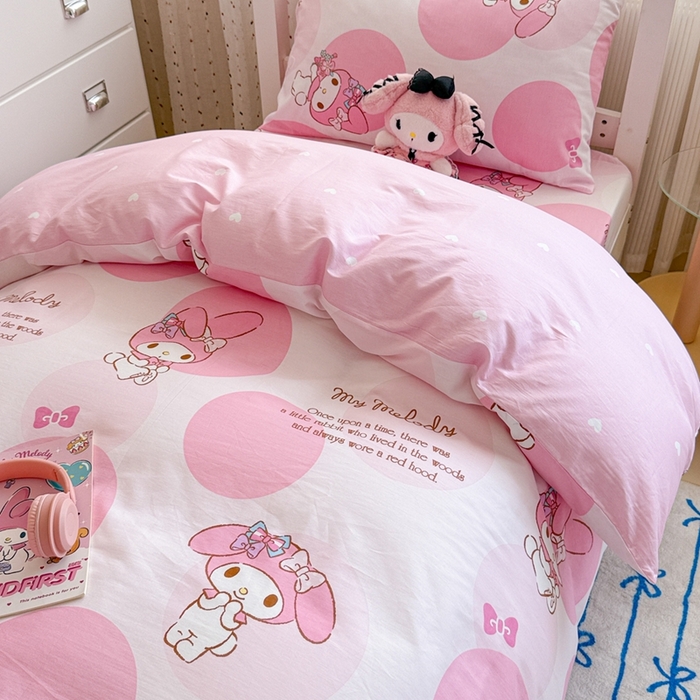 91家纺网 家纺一手货源 找家纺 沐辰 2025新款全棉纯棉三丽鸥学生季系列三四件套 点点美乐蒂