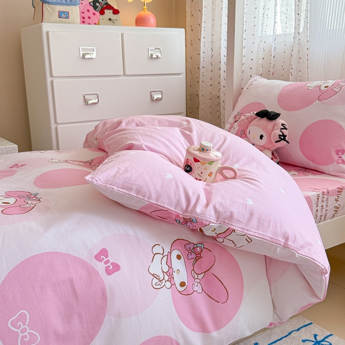 91家纺网 家纺一手货源 找家纺 沐辰 2025新款全棉纯棉三丽鸥学生季系列三四件套 点点美乐蒂