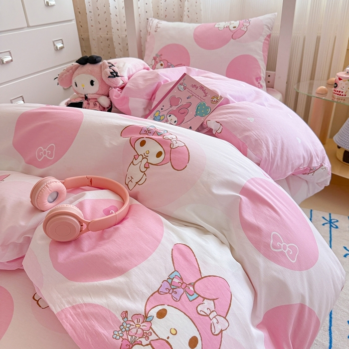 91家纺网 家纺一手货源 找家纺 沐辰 2025新款全棉纯棉三丽鸥学生季系列三四件套 点点美乐蒂