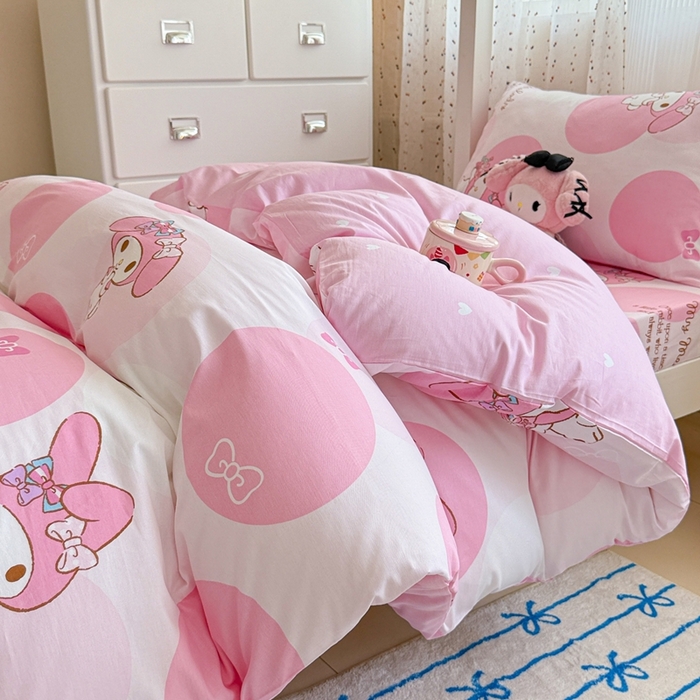 91家纺网 家纺一手货源 找家纺 沐辰 2025新款全棉纯棉三丽鸥学生季系列三四件套 点点美乐蒂