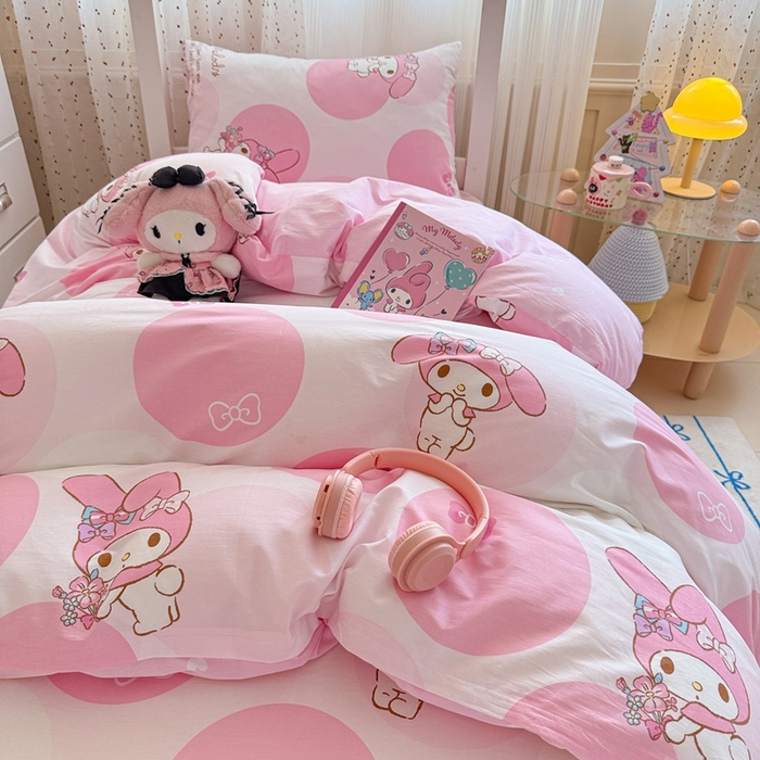 91家纺网 家纺一手货源 找家纺 沐辰 2025新款全棉纯棉三丽鸥学生季系列三四件套 点点美乐蒂