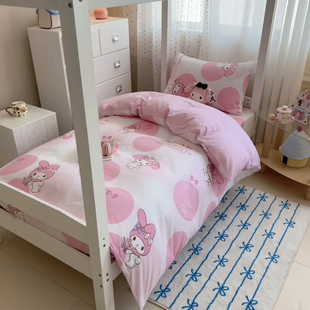 91家纺网 家纺一手货源 找家纺 沐辰 2025新款全棉纯棉三丽鸥学生季系列三四件套 点点美乐蒂