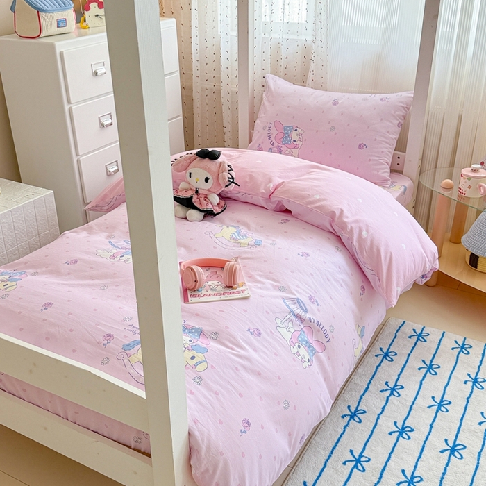 91家纺网 家纺一手货源 找家纺 沐辰 2025新款全棉纯棉三丽鸥学生季系列三四件套 开心美乐蒂