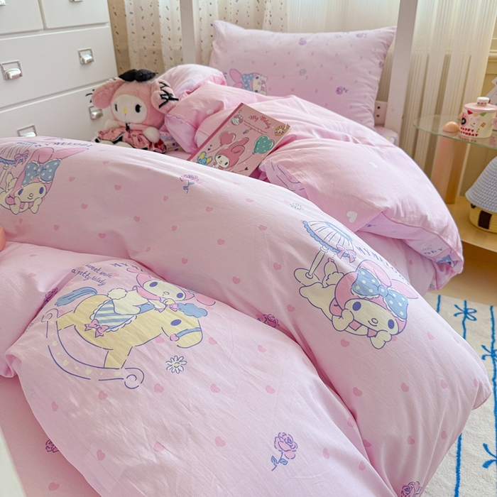 91家纺网 家纺一手货源 找家纺 沐辰 2025新款全棉纯棉三丽鸥学生季系列三四件套 开心美乐蒂