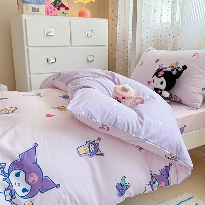 91家纺网 家纺一手货源 找家纺 沐辰 2025新款全棉纯棉三丽鸥学生季系列三四件套 葡萄库洛米