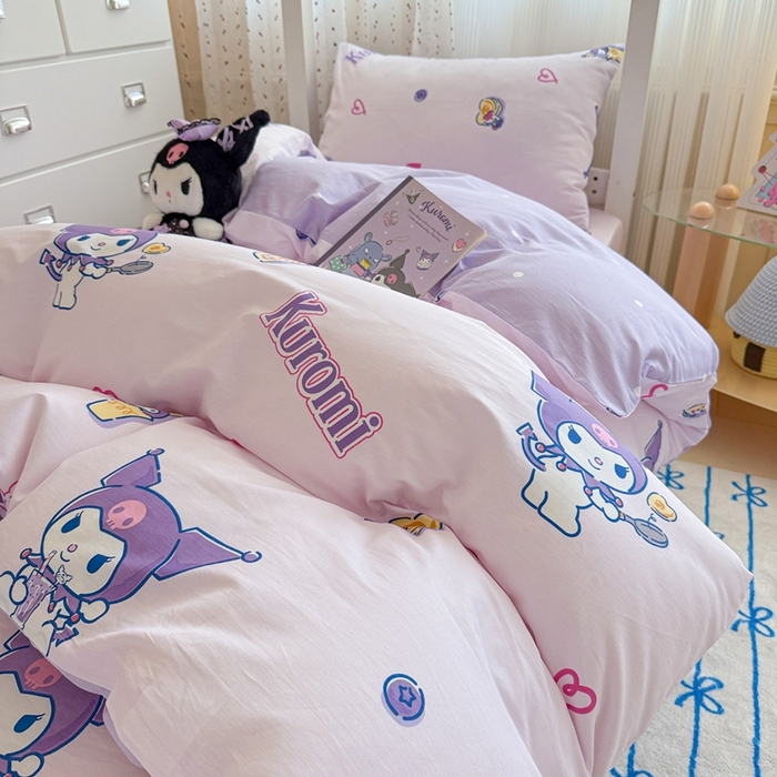 91家纺网 家纺一手货源 找家纺 沐辰 2025新款全棉纯棉三丽鸥学生季系列三四件套 葡萄库洛米