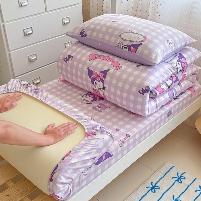 沐辰 2025新款全棉纯棉三丽鸥学生季系列三四件套 紫格库洛米