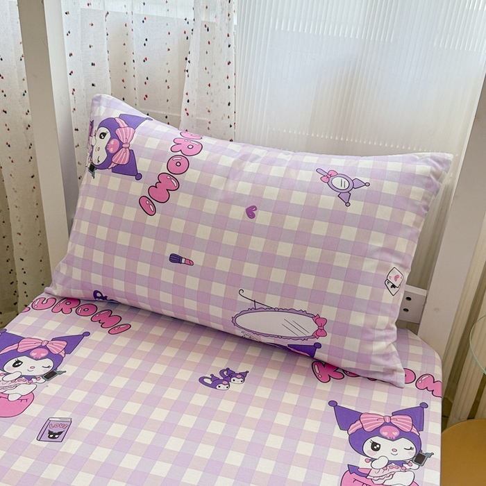 91家纺网 家纺一手货源 找家纺 沐辰 2025新款全棉纯棉三丽鸥学生季系列三四件套 紫格库洛米