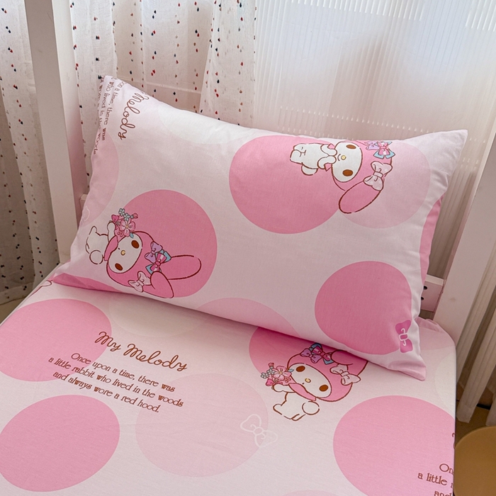 91家纺网 家纺一手货源 找家纺 沐辰 2025新款全棉纯棉三丽鸥学生季系列单床笠单品床笠单件床笠 点点美乐蒂