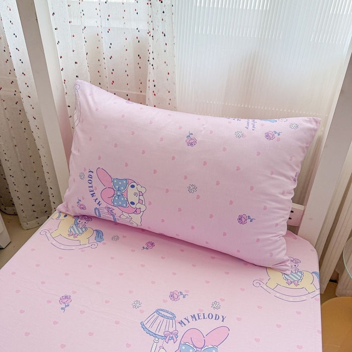 91家纺网 家纺一手货源 找家纺 沐辰 2025新款全棉纯棉三丽鸥学生季系列单床笠单品床笠单件床笠 开心美乐蒂