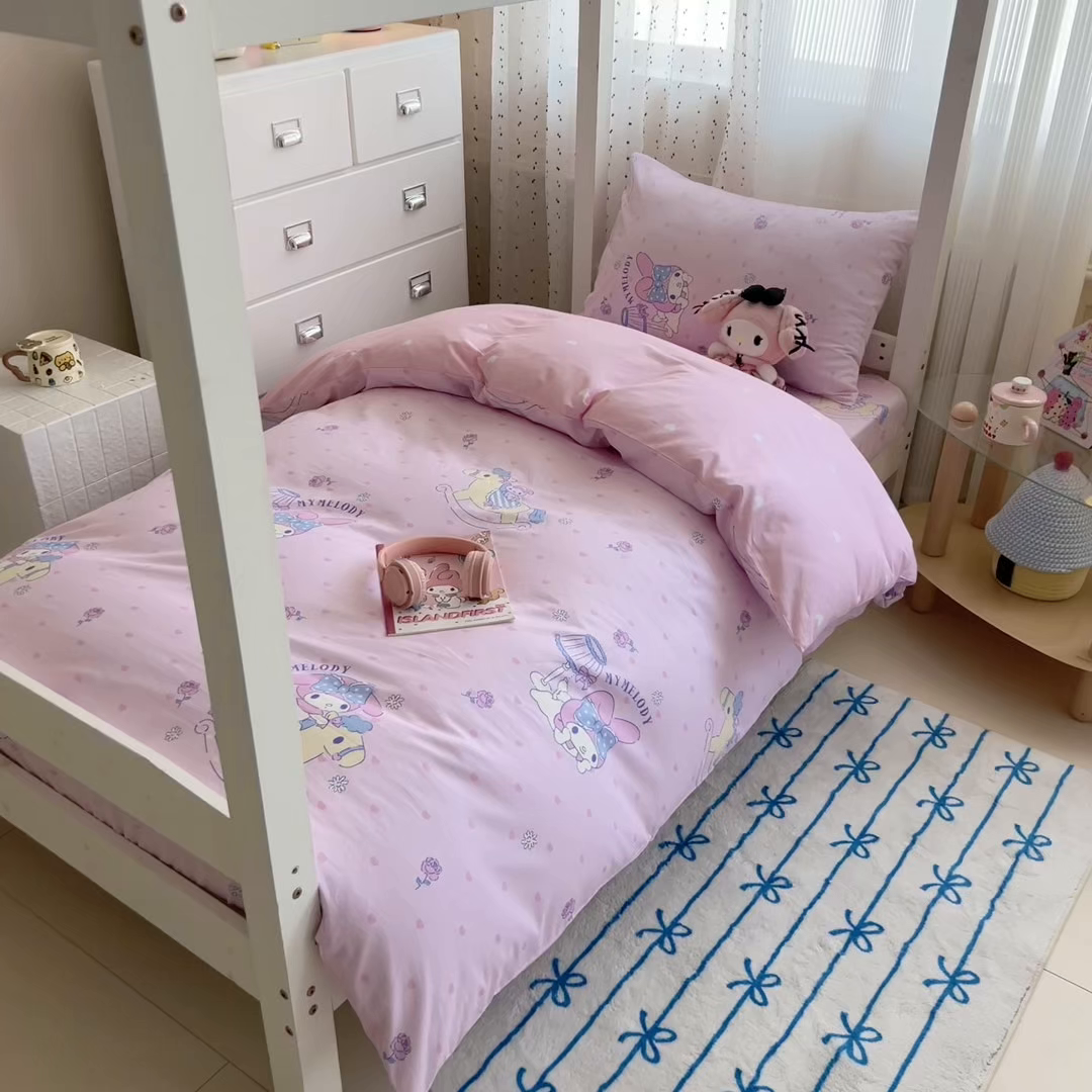 91家纺网 家纺一手货源 找家纺 沐辰 2025新款全棉纯棉三丽鸥学生季系列单床笠单品床笠单件床笠 开心美乐蒂