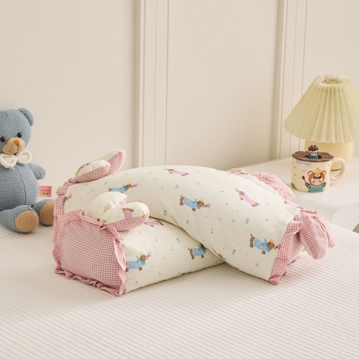 91家纺网 家纺一手货源 找家纺 佳合枕芯 2025新款纯棉小清新兔耳朵荞麦枕头枕芯 腊肠狗-粉 30*48cm一只