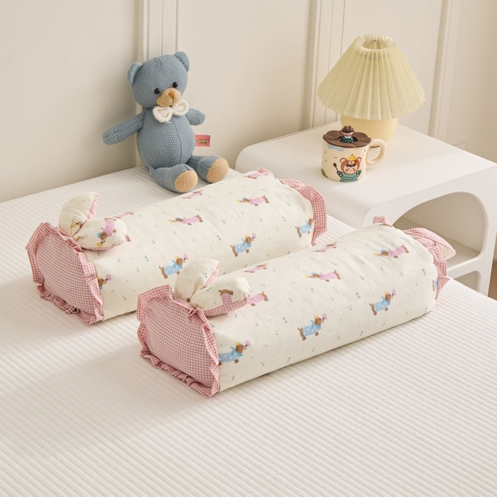 91家纺网 家纺一手货源 找家纺 佳合枕芯 2025新款纯棉小清新兔耳朵荞麦枕头枕芯 腊肠狗-粉 30*48cm一只