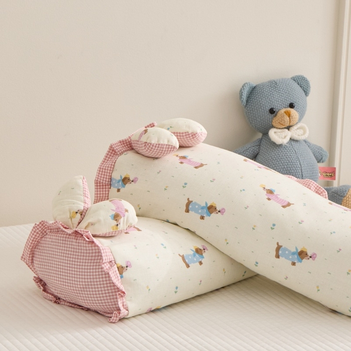 91家纺网 家纺一手货源 找家纺 佳合枕芯 2025新款纯棉小清新兔耳朵荞麦枕头枕芯 腊肠狗-粉 30*48cm一对