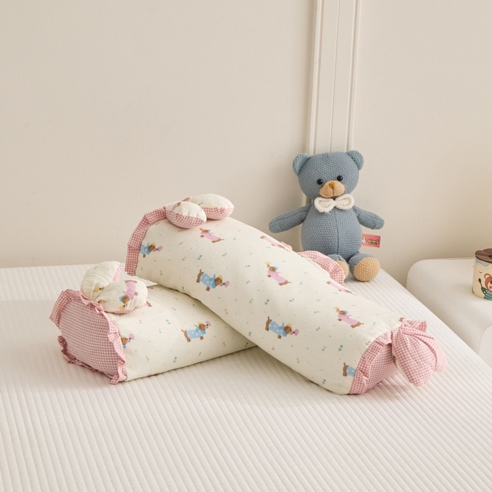 91家纺网 家纺一手货源 找家纺 佳合枕芯 2025新款纯棉小清新兔耳朵荞麦枕头枕芯 腊肠狗-粉 30*48cm一对