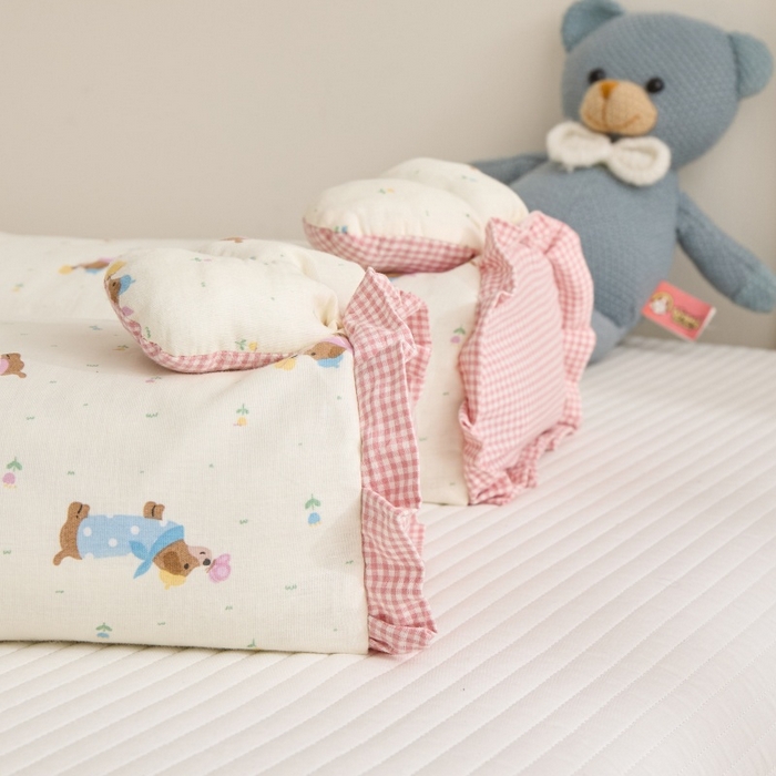 91家纺网 家纺一手货源 找家纺 佳合枕芯 2025新款纯棉小清新兔耳朵荞麦枕头枕芯 腊肠狗-粉 30*48cm一对