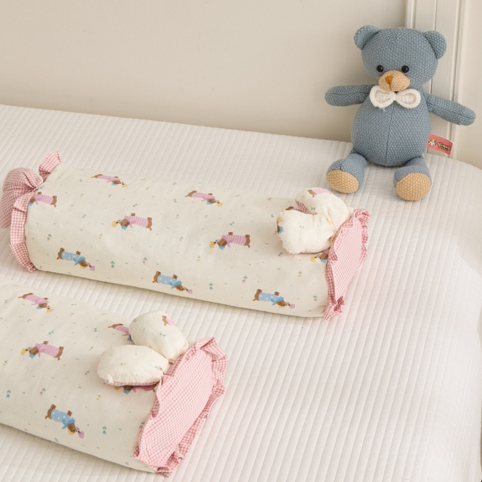 91家纺网 家纺一手货源 找家纺 佳合枕芯 2025新款纯棉小清新兔耳朵荞麦枕头枕芯 腊肠狗-粉 30*48cm一对