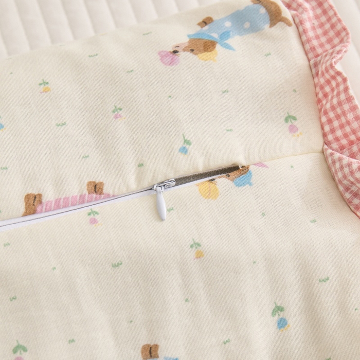 91家纺网 家纺一手货源 找家纺 佳合枕芯 2025新款纯棉小清新兔耳朵荞麦枕头枕芯 腊肠狗-粉 30*48cm一对