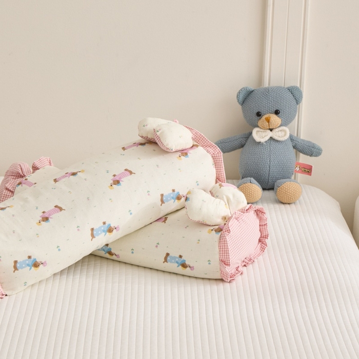 91家纺网 家纺一手货源 找家纺 佳合枕芯 2025新款纯棉小清新兔耳朵荞麦枕头枕芯 腊肠狗-粉 30*48cm一只