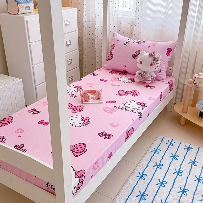 91家纺网 家纺一手货源 找家纺 沐辰 2025新款全棉纯棉三丽鸥学生季系列单床单单品床单单件床单 粉红凯蒂猫