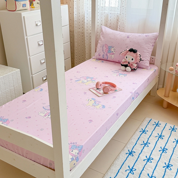 91家纺网 家纺一手货源 找家纺 沐辰 2025新款全棉纯棉三丽鸥学生季系列单床单单品床单单件床单 开心美乐蒂