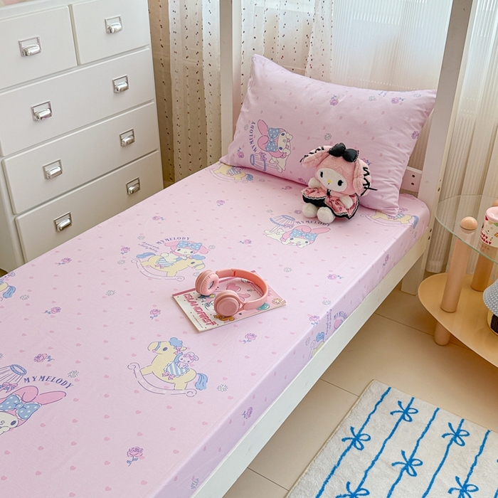 91家纺网 家纺一手货源 找家纺 沐辰 2025新款全棉纯棉三丽鸥学生季系列单床单单品床单单件床单 开心美乐蒂