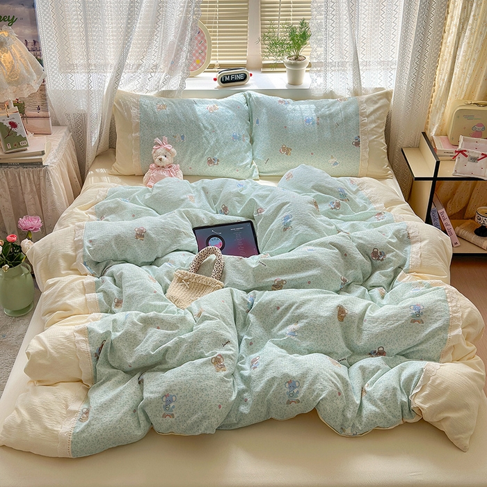 91家纺网 家纺一手货源 找家纺 （总）罗亿家纺 2025新款云感双层纱全棉纯棉镂空花边四件套