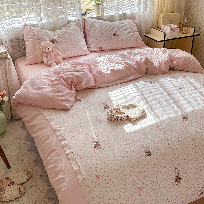 91家纺网 家纺一手货源 找家纺 （总）罗亿家纺 2025新款云感双层纱全棉纯棉镂空花边四件套