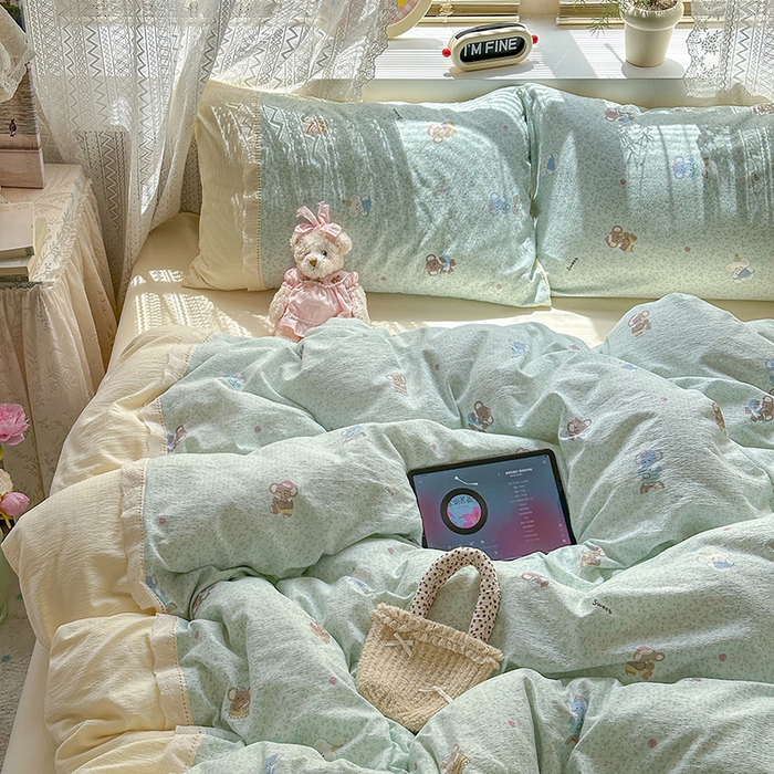 91家纺网 家纺一手货源 找家纺 罗亿家纺 2025新款云感双层纱全棉纯棉镂空花边四件套 梦境-少女象