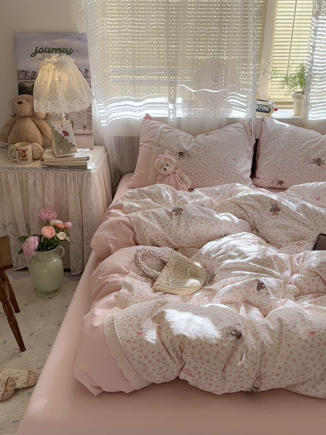 91家纺网 家纺一手货源 找家纺 （总）罗亿家纺 2025新款云感双层纱全棉纯棉镂空花边四件套